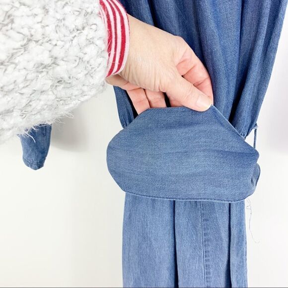 RD Style‎ Chambray Off-the-Shoulder Romper w/Wide Belt and Peplum Sleeves - Picture 11 of 12